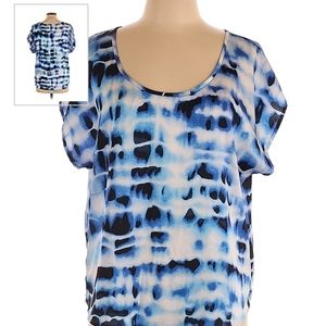 Boston Proper tye dye blue white shirt drap sleeve size 10.